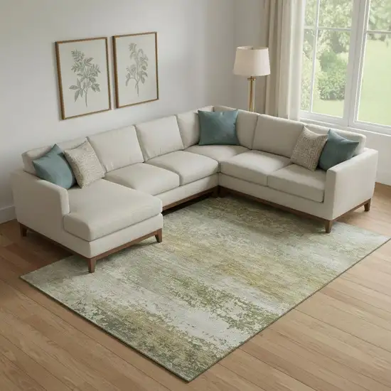 Beige And Copper Abstract Washable Area Rug With UV Protection Photo 2