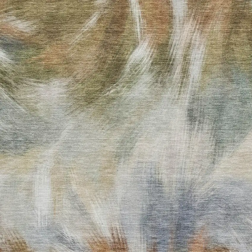 Beige And Copper Abstract Washable Area Rug With UV Protection Photo 3