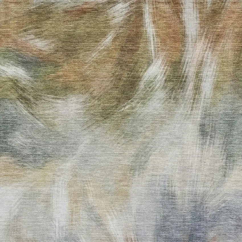 Beige And Copper Abstract Washable Area Rug With UV Protection Photo 3