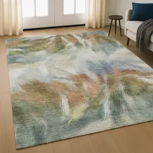 Photo of Beige And Copper Abstract Washable Area Rug With UV Protection