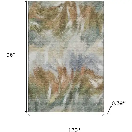 Beige And Copper Abstract Washable Area Rug With UV Protection Photo 9