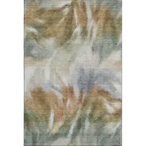 Photo of Beige And Copper Abstract Washable Area Rug With UV Protection