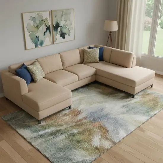 Beige And Copper Abstract Washable Area Rug With UV Protection Photo 2