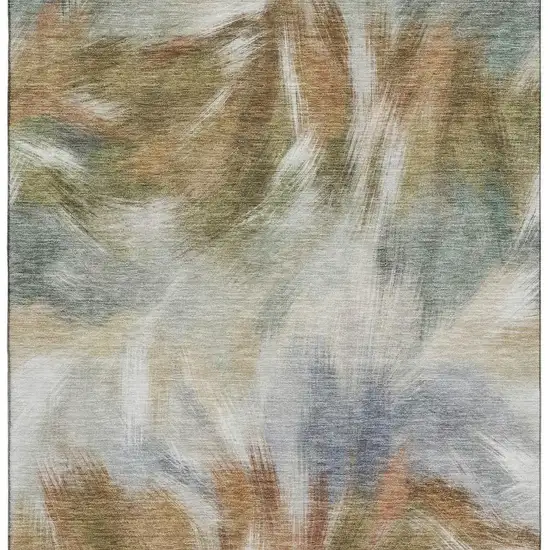 Beige And Copper Abstract Washable Area Rug With UV Protection Photo 4