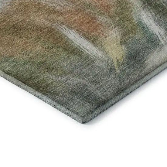 Beige And Copper Abstract Washable Area Rug With UV Protection Photo 7