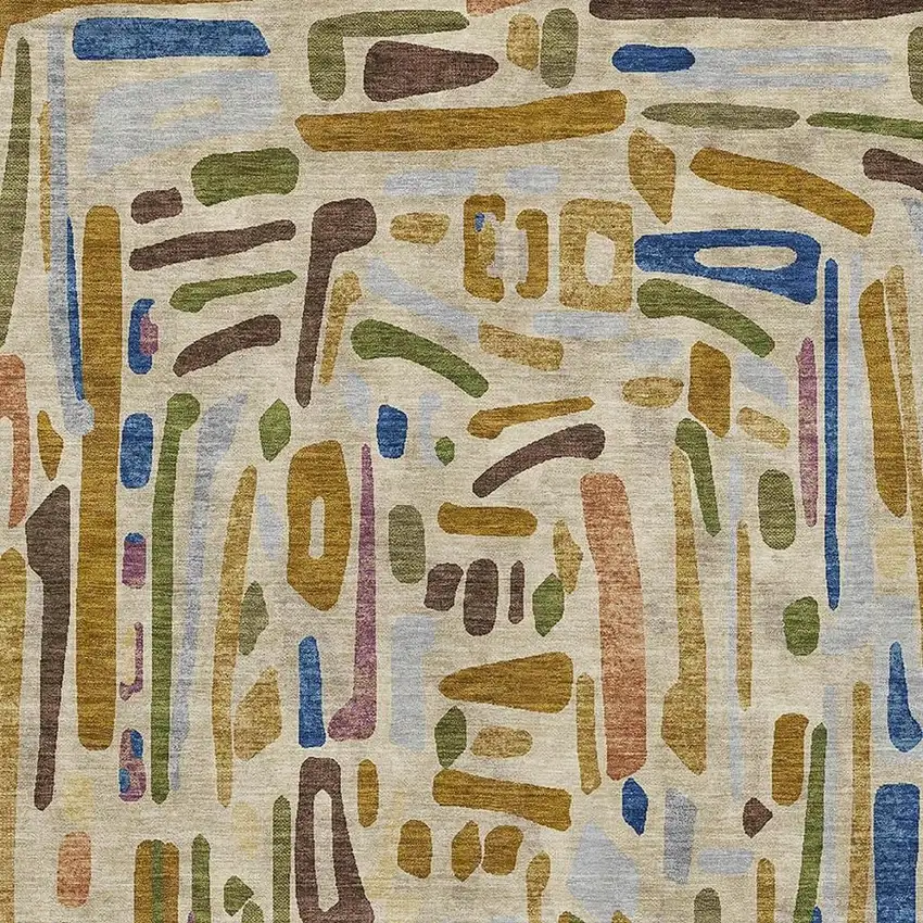 Beige And Copper Abstract Washable Indoor Outdoor Area Rug Photo 2