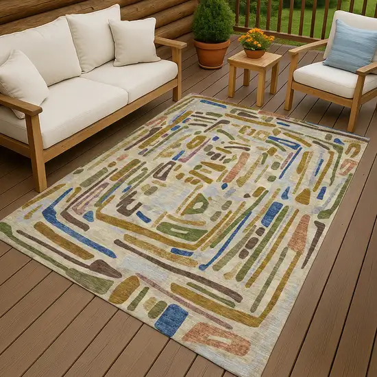 Beige And Copper Abstract Washable Indoor Outdoor Area Rug Photo 4