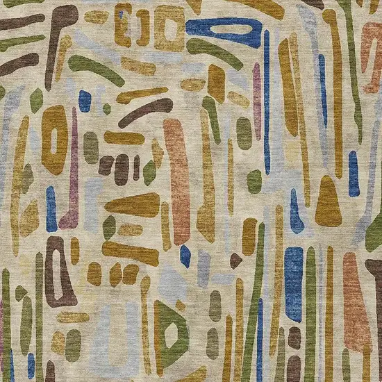 Beige And Copper Abstract Washable Indoor Outdoor Area Rug Photo 2