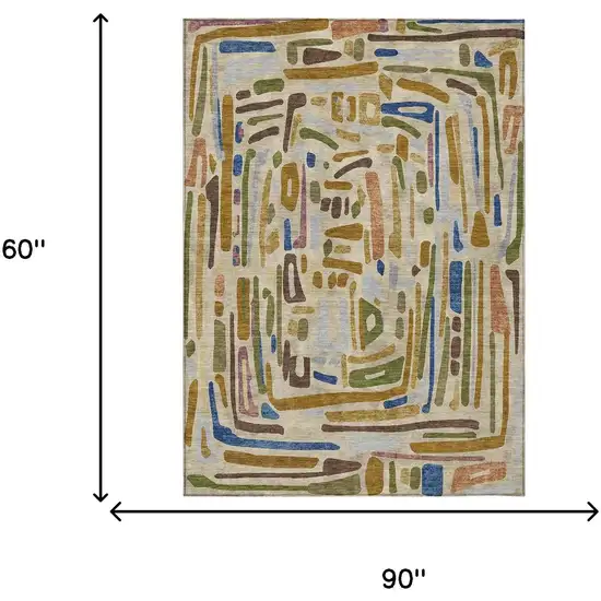Beige And Copper Abstract Washable Indoor Outdoor Area Rug Photo 6