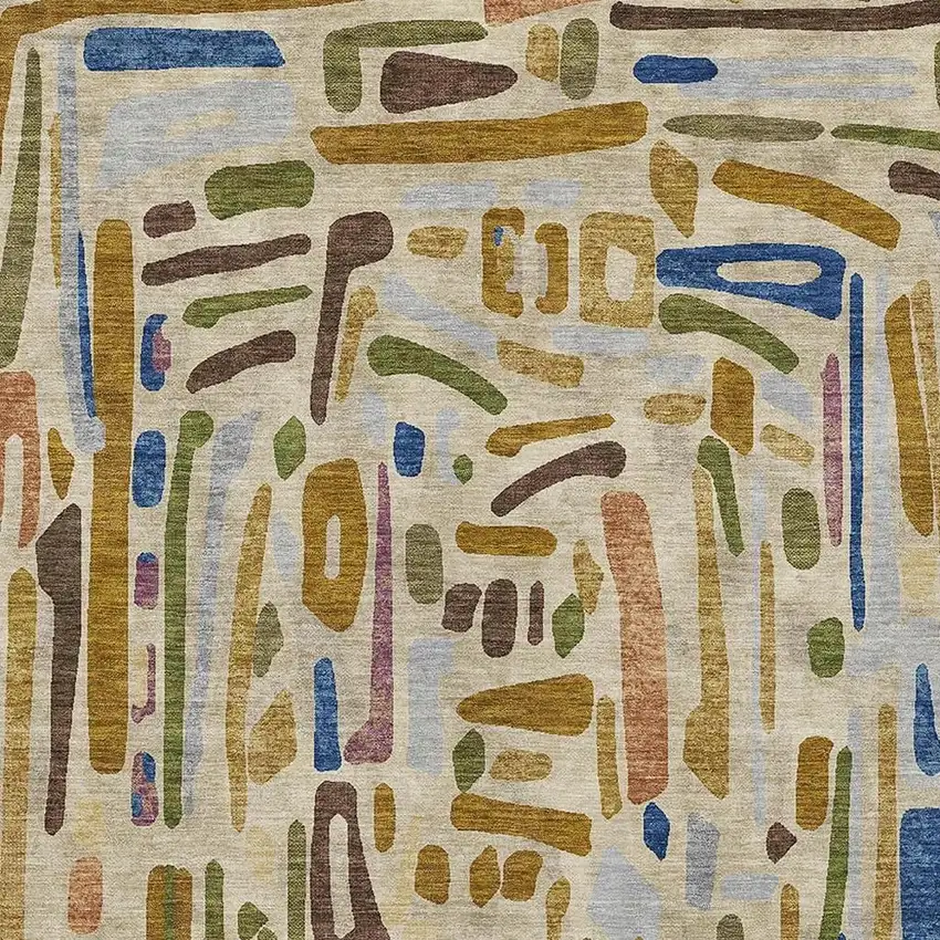 Beige And Copper Abstract Washable Indoor Outdoor Area Rug Photo 2