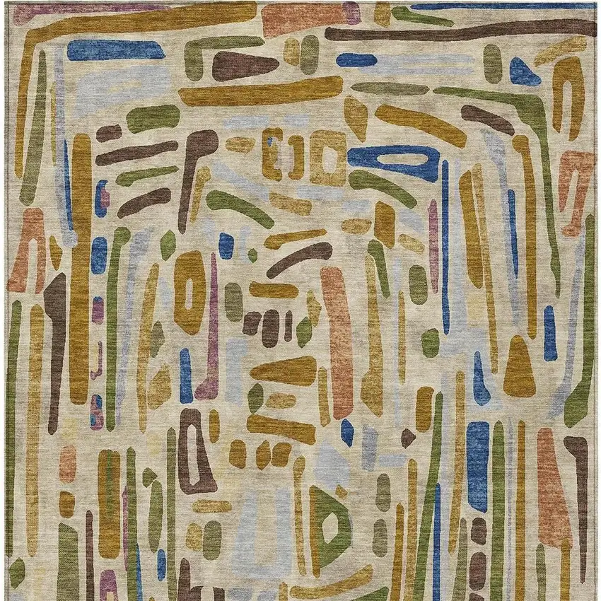 Beige And Copper Abstract Washable Indoor Outdoor Area Rug Photo 3