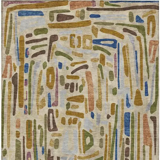 Beige And Copper Abstract Washable Indoor Outdoor Area Rug Photo 3