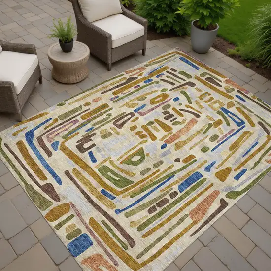 Beige And Copper Abstract Washable Indoor Outdoor Area Rug Photo 7