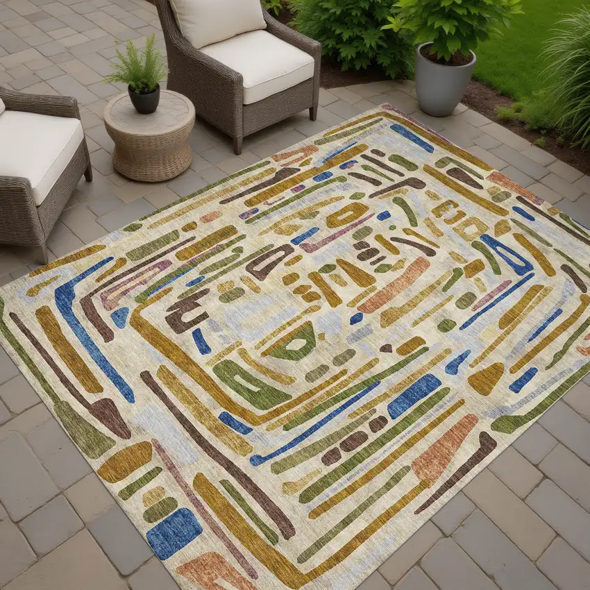 Beige And Copper Abstract Washable Indoor Outdoor Area Rug Photo 7