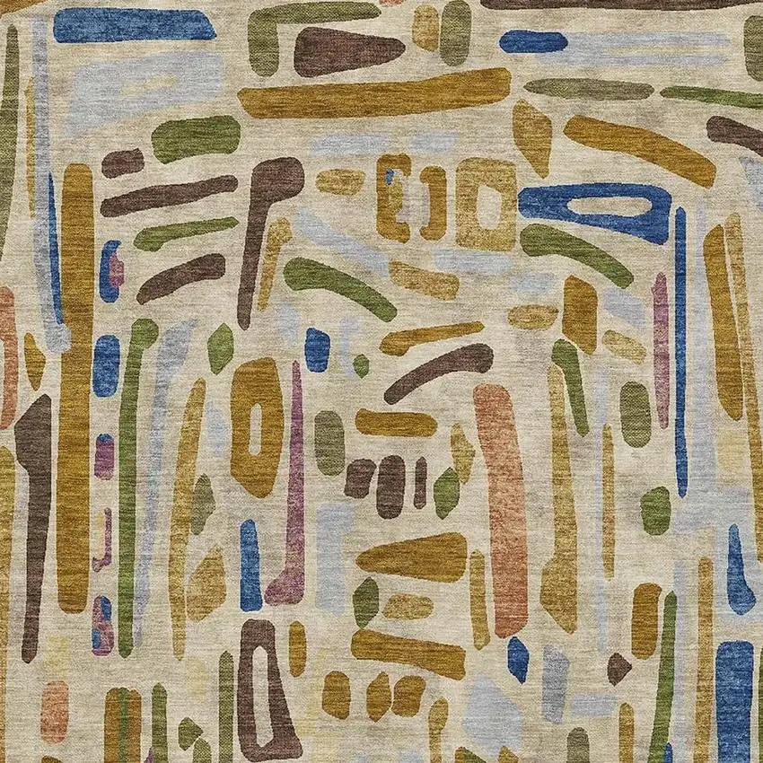 Beige And Copper Abstract Washable Indoor Outdoor Area Rug Photo 2