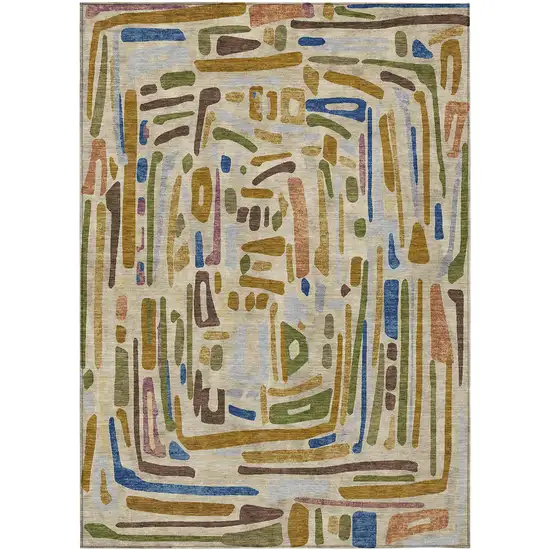 Beige And Copper Abstract Washable Indoor Outdoor Area Rug Photo 1
