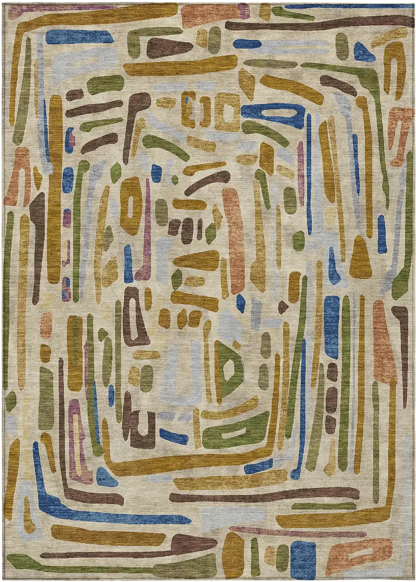 Beige And Copper Abstract Washable Indoor Outdoor Area Rug Photo 1