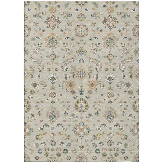 Beige And Copper Abstract Washable Indoor Outdoor Area Rug Photo 1