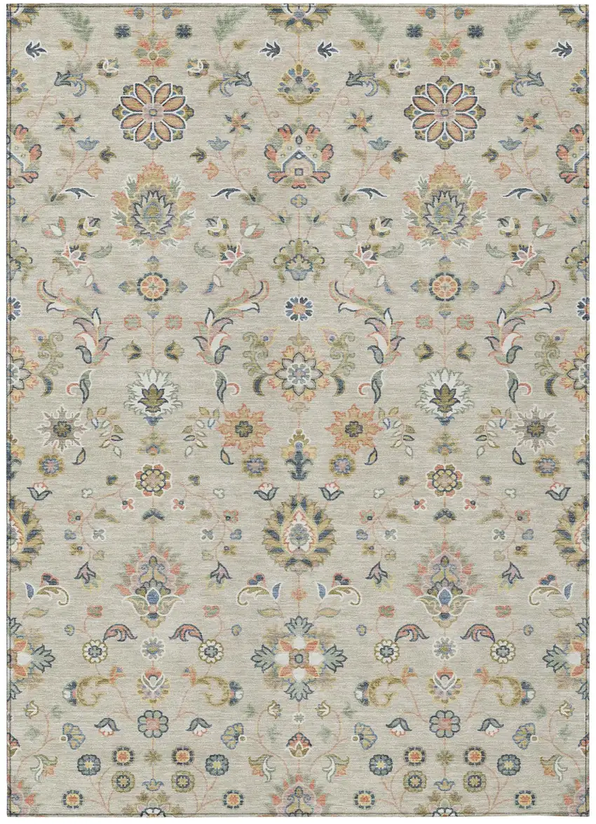 Beige And Copper Abstract Washable Indoor Outdoor Area Rug Photo 1
