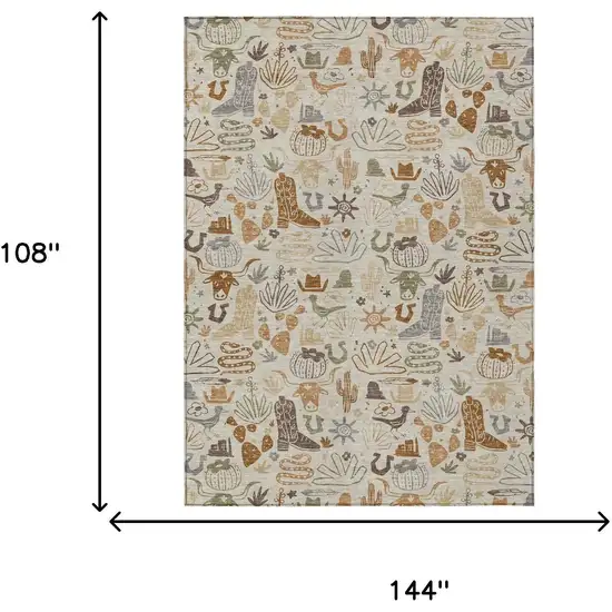 Beige And Copper Cactus Washable Indoor Outdoor Area Rug Photo 7