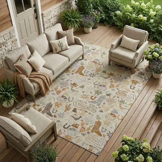 Beige And Copper Cactus Washable Indoor Outdoor Area Rug Photo 1