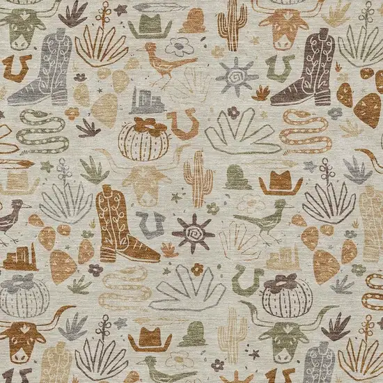 Beige And Copper Cactus Washable Indoor Outdoor Area Rug Photo 3