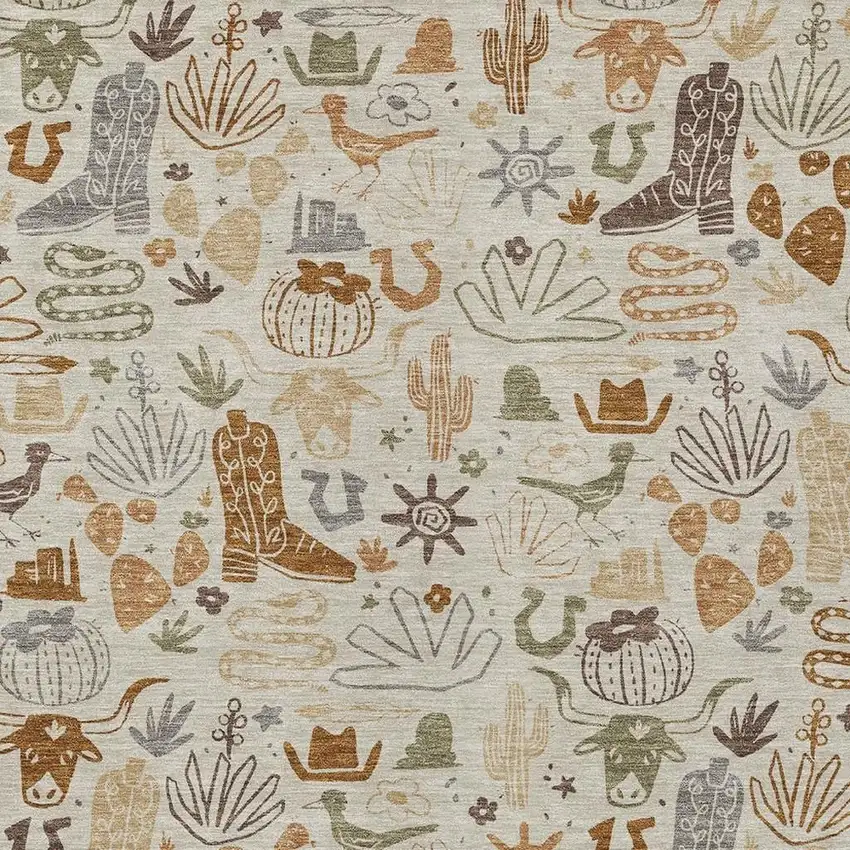 Beige And Copper Cactus Washable Indoor Outdoor Area Rug Photo 3