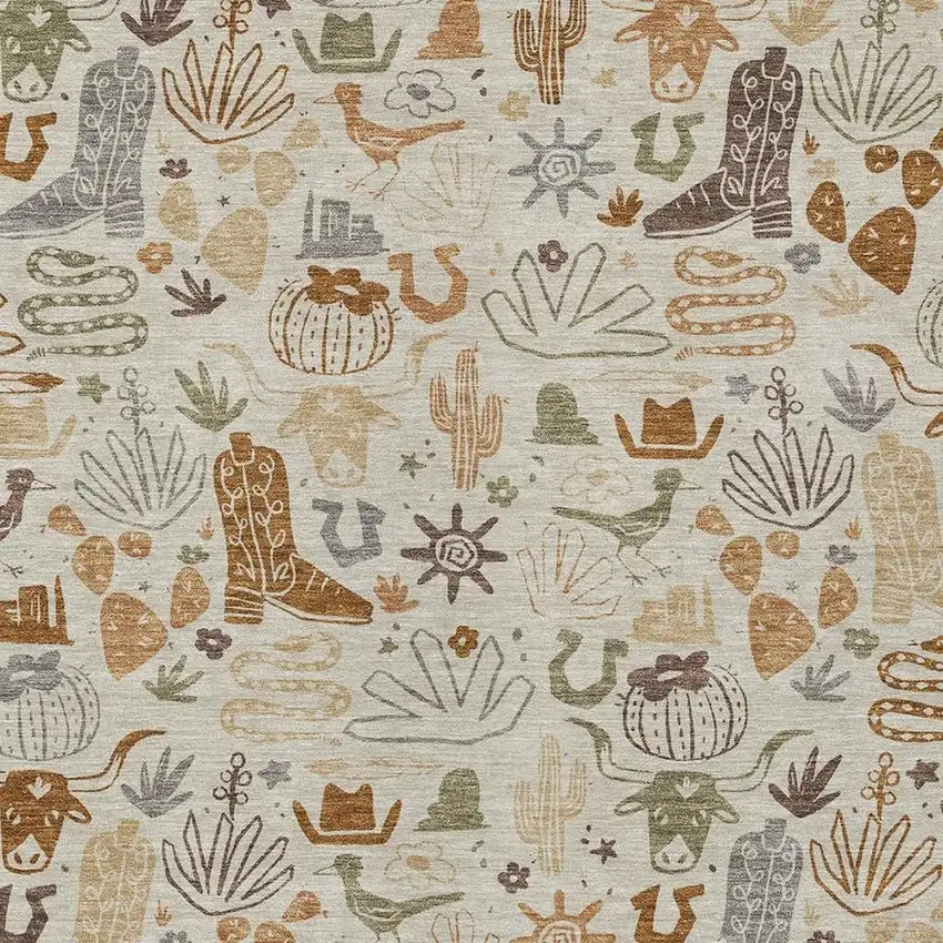 Beige And Copper Cactus Washable Indoor Outdoor Area Rug Photo 3
