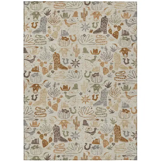 Beige And Copper Cactus Washable Indoor Outdoor Area Rug Photo 2