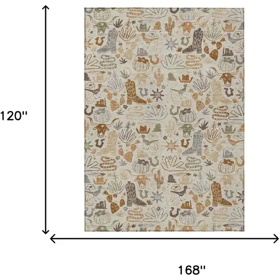 Beige And Copper Cactus Washable Indoor Outdoor Area Rug Photo 7