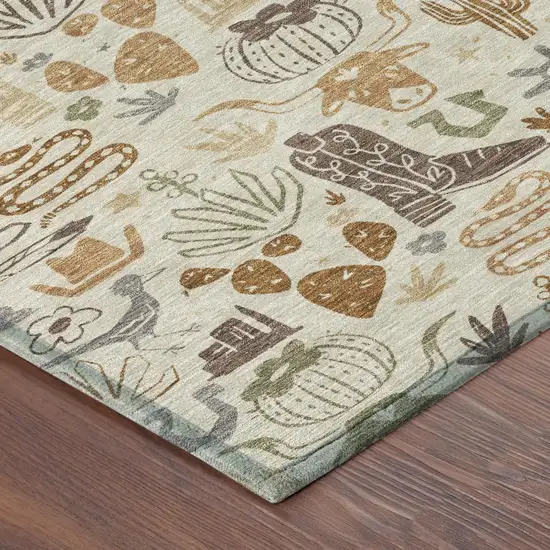 Beige And Copper Cactus Washable Indoor Outdoor Area Rug Photo 5