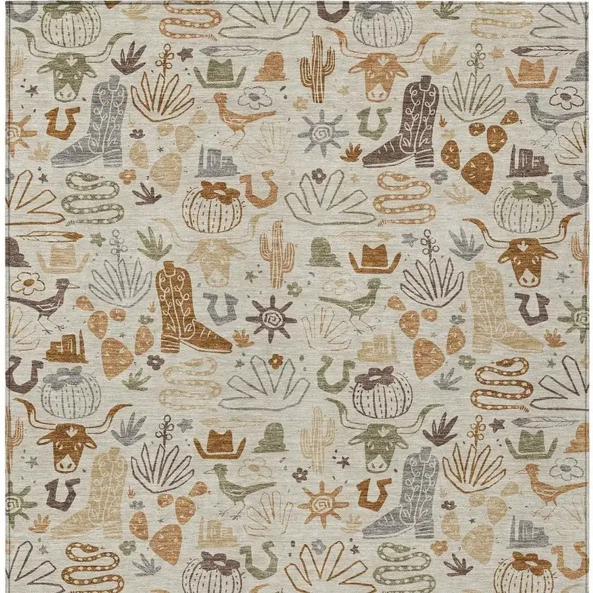 Beige And Copper Cactus Washable Indoor Outdoor Area Rug Photo 4