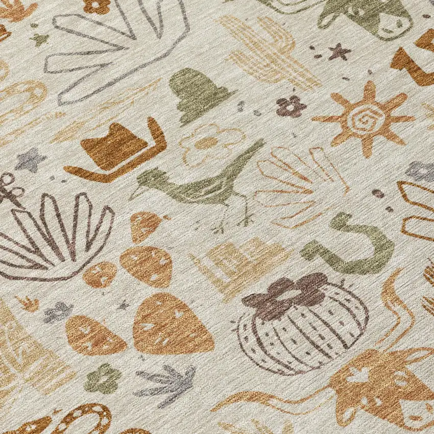 Beige And Copper Cactus Washable Indoor Outdoor Area Rug Photo 6