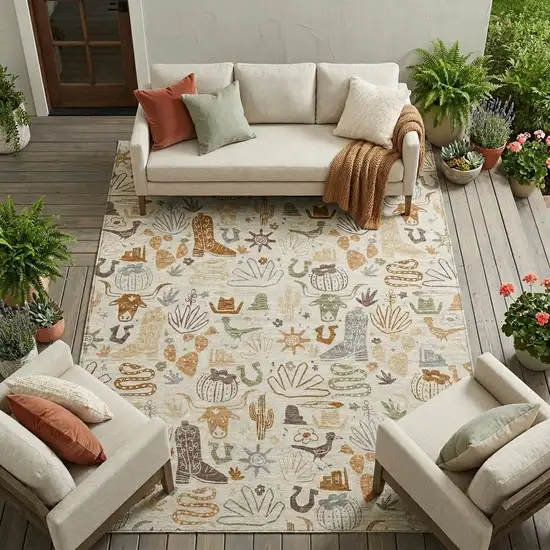 Beige And Copper Cactus Washable Indoor Outdoor Area Rug Photo 1