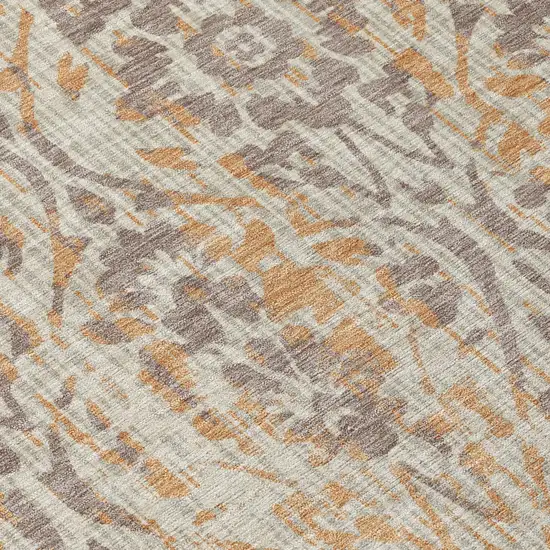 Beige And Copper Damask Washable Indoor Outdoor Area Rug Photo 6