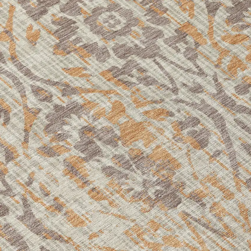 Beige And Copper Damask Washable Indoor Outdoor Area Rug Photo 6