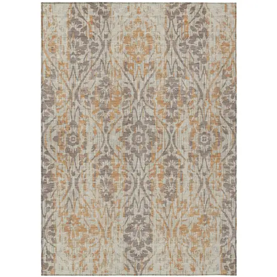 Beige And Copper Damask Washable Indoor Outdoor Area Rug Photo 2