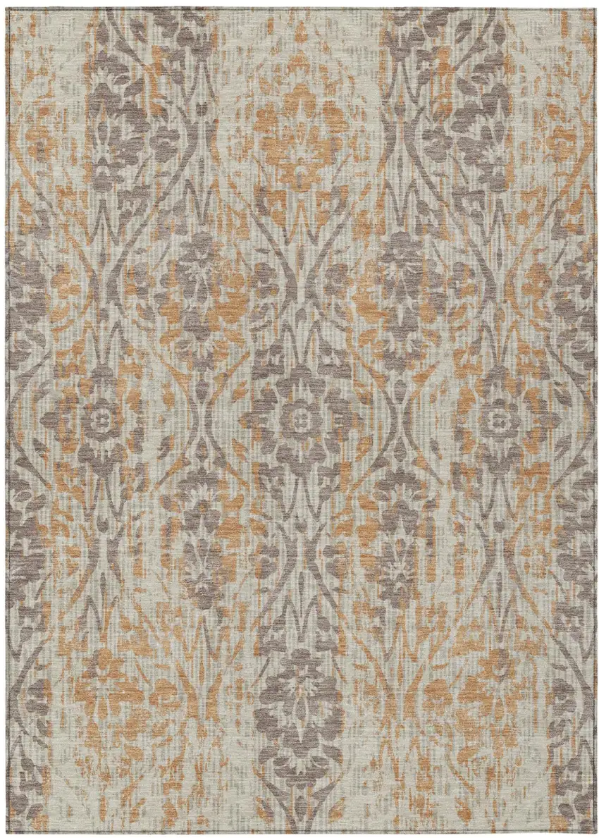 Beige And Copper Damask Washable Indoor Outdoor Area Rug Photo 2