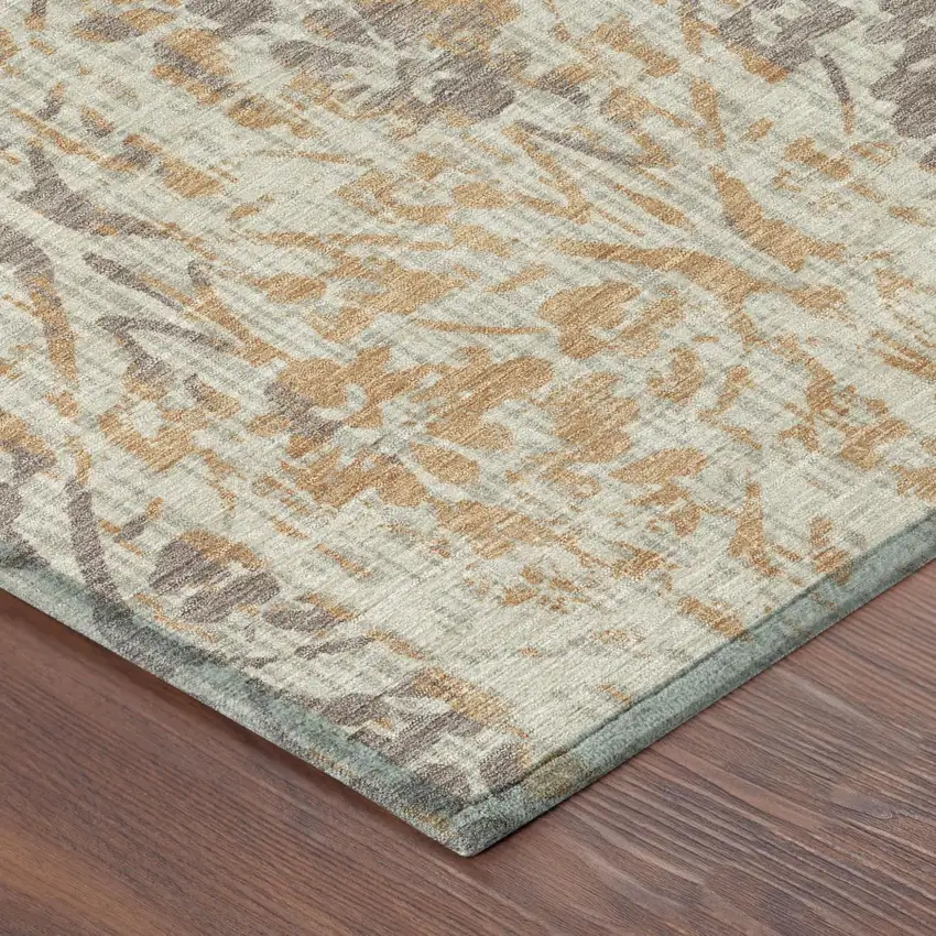 Beige And Copper Damask Washable Indoor Outdoor Area Rug Photo 5