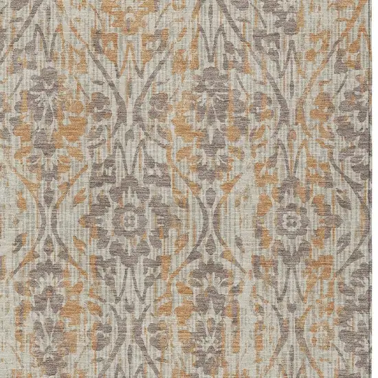 Beige And Copper Damask Washable Indoor Outdoor Area Rug Photo 3