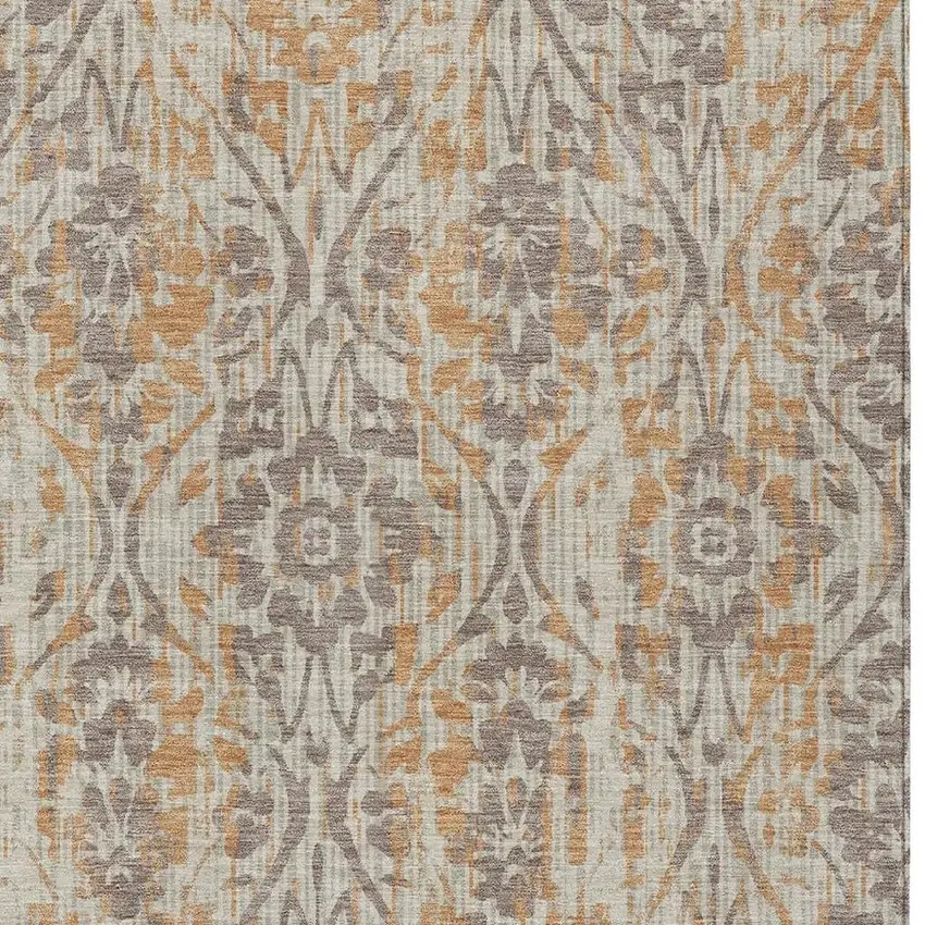 Beige And Copper Damask Washable Indoor Outdoor Area Rug Photo 3