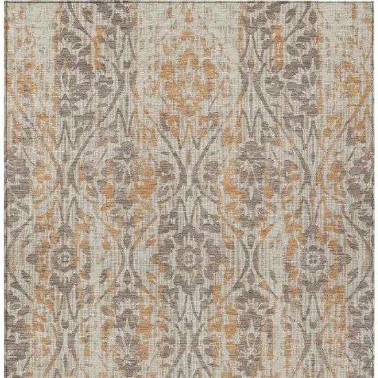 Beige And Copper Damask Washable Indoor Outdoor Area Rug Photo 4