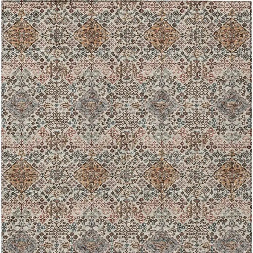 Beige And Copper Geometric Washable Indoor Outdoor Area Rug Photo 3