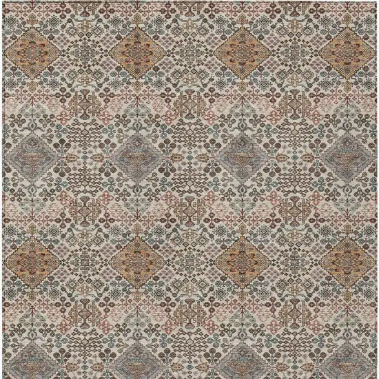 Beige And Copper Geometric Washable Indoor Outdoor Area Rug Photo 3