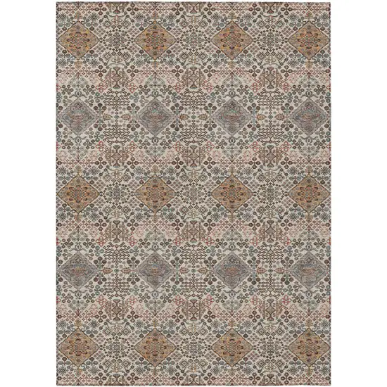 Beige And Copper Geometric Washable Indoor Outdoor Area Rug Photo 1