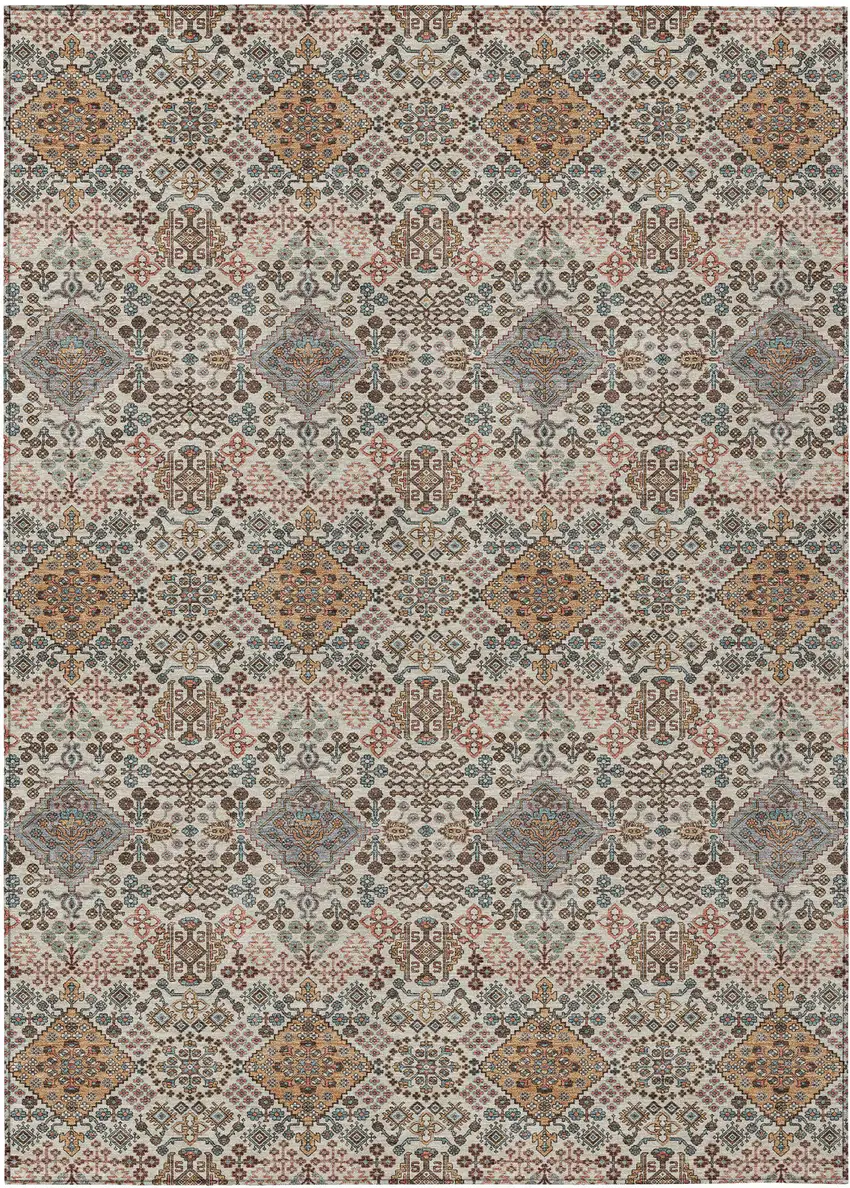 Beige And Copper Geometric Washable Indoor Outdoor Area Rug Photo 1