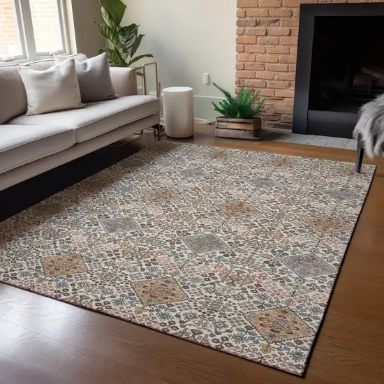 Beige And Copper Geometric Washable Indoor Outdoor Area Rug Photo 5