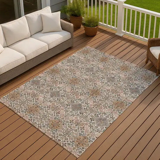 Beige And Copper Geometric Washable Indoor Outdoor Area Rug Photo 7