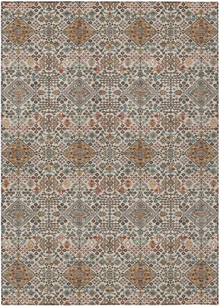 Beige And Copper Geometric Washable Indoor Outdoor Area Rug Photo 1