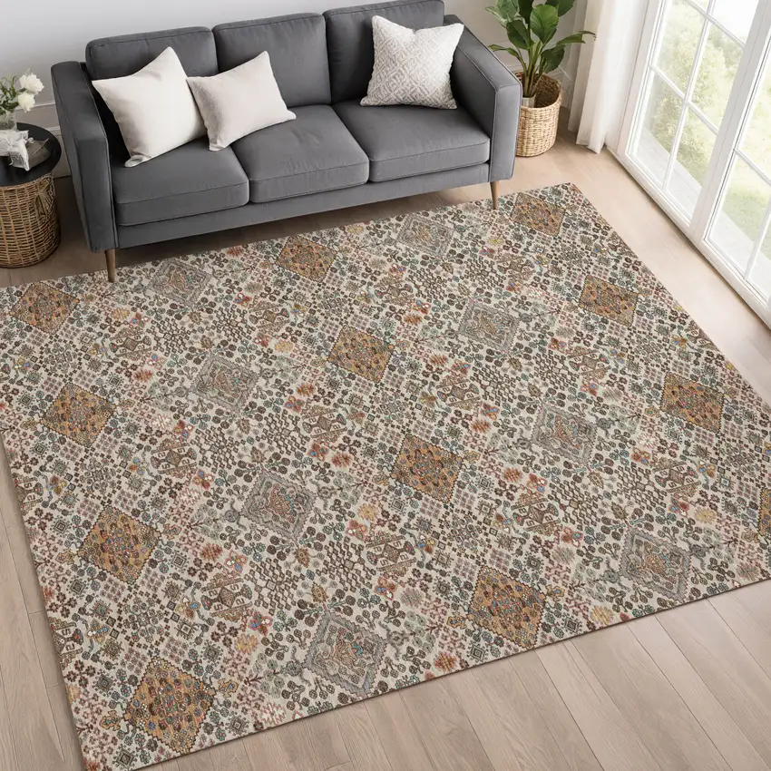 Beige And Copper Geometric Washable Indoor Outdoor Area Rug Photo 6